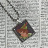 Peter Pan, Tinkerbell, vintage children's book illustrations, up-cycled to soldered glass pendant