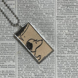 Snoopy, Charlie Brown, comic strip illustrations from vintage Peanuts book, up-cycled to hand-soldered glass pendant