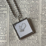 Mitten, embroidered heart, illustrations from The Mitten, up-cycled to hand-soldered glass pendant