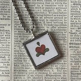 Mitten, embroidered heart, illustrations from The Mitten, up-cycled to hand-soldered glass pendant