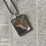 Red Fox, embroidered heart, illustrations from The Mitten, up-cycled to hand-soldered glass pendant