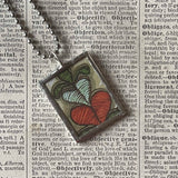 Red Fox, embroidered heart, illustrations from The Mitten, up-cycled to hand-soldered glass pendant