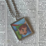 Peter Pan, Tinkerbell, vintage children's book illustrations, up-cycled to soldered glass pendant