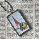 Gnomes, vintage children's book illustration up-cycled to soldered glass pendant