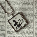 Mickey Mouse, vintage illustrations, up-cycled to soldered glass pendant