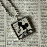 Mickey Mouse, vintage illustrations, up-cycled to soldered glass pendant