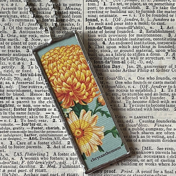 1 Chrysanthemum, botanical illustrations, up-cycled to soldered glass pendant