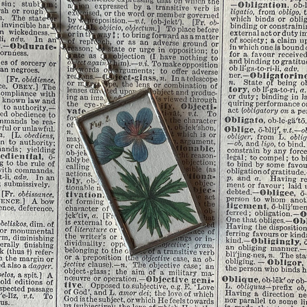 1 Wild flox, White hellebore flowers, botanical illustrations, up-cycled to soldered glass pendant