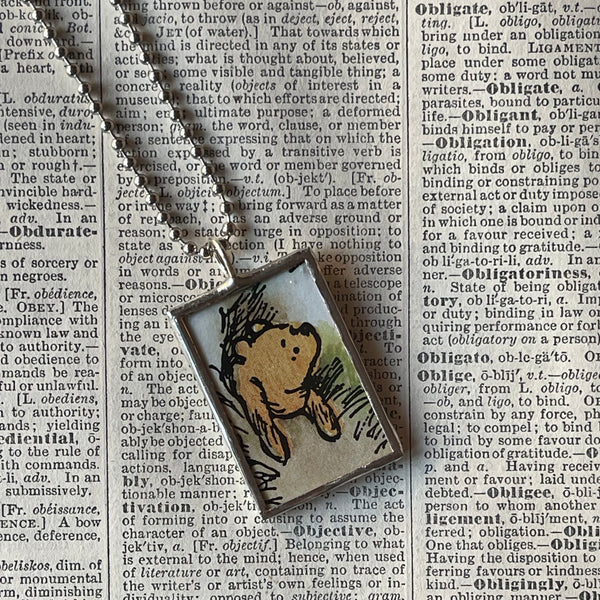 Winnie the Pooh, vintage book up-cycled to hand-soldered glass pendant