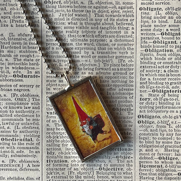 1 Gnomes,  vintage book illustrations up-cycled to soldered glass pendant