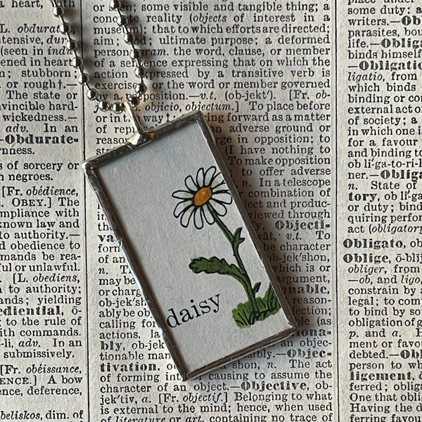 1 Daisy, Rose flowers, botanical illustrations, up-cycled to soldered glass pendant
