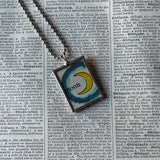 Moon and sun, vintage children's book llustrations up-cycled to soldered glass pendant