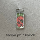 Vroom! Blam! Blam! onomatopoeia, vintage comic book illustration, upcycled to soldered glass pendant
