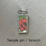 Red poppy, art nouveau illustration, up-cycled to soldered glass pendant