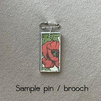 Poppy flowers, botanical illustrations, up-cycled to soldered glass pendant