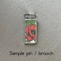 Blackbird, cherry tree, art deco illustrations, upcycled to hand-soldered glass pendant