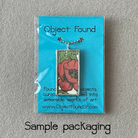 Red poppy, art nouveau illustration, up-cycled to soldered glass pendant