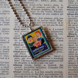 Vintage 1940 Christmas Seals Stamp, up-cycled to 2-sided, hand-soldered glass pendants, Christmas Carolers