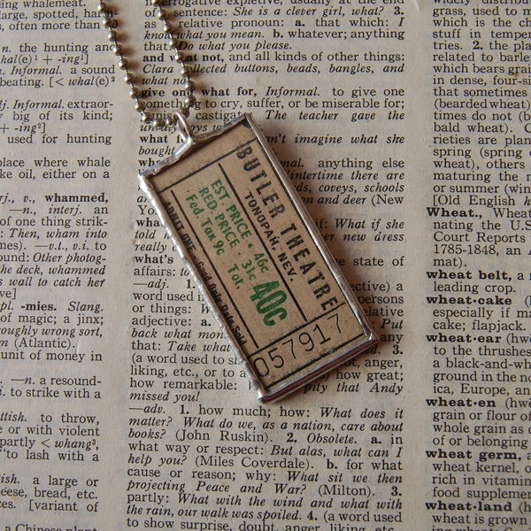 1Vintage carnival / raffle / theatre ticket upcycled to soldered glass pendant