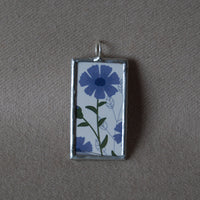 California poppy, white daisy, blue cornflower, vintage botanical illustrations, upcycled to soldered glass pendant