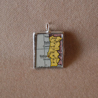 Portugal, vintage 1940s atlas with map and flag, upcycled hand soldered glass pendant