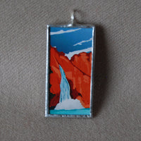 Grand Canyon National Park travel poster, upcycled hand soldered glass pendant
