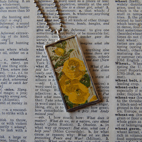 John Gamble floral paintings arts & crafts movement, up-cycled to soldered glass pendant