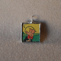 Richie Rich, original vintage 1970s comic book illustrations, upcycled to soldered glass pendant