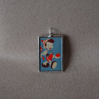 Pinocchio, vintage illustrations, up-cycled to soldered glass pendant