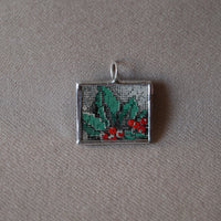 Vintage 1937 Christmas Seals Stamp, up-cycled to 2-sided, hand-soldered glass pendants, Christmas Caroler