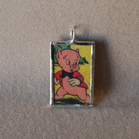 Porky Pig, original vintage 1970s comic book illustrations, upcycled to soldered glass pendant