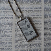 Acorns, Oak trees, willow vintage botanical dictionary illustration, upcycled to soldered glass pendant