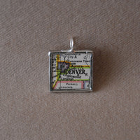 Denver, vintage map, hand-soldered glass pendant