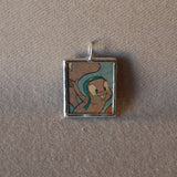 Rocky and Bullwinkle, vintage 1960s comic illustration, upcycled to soldered hand-soldered glass pendant 