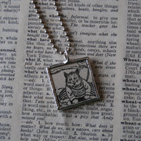 Cat, kitten, kitty, vintage children's book illustrations up-cycled to soldered glass pendant