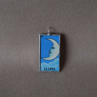 La Luna, El Sol, Moon, Sun, Mexican loteria cards up-cycled to soldered glass pendant 2