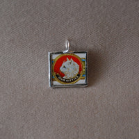 Cat, kitten, kitty, vintage advertising illustrations up-cycled to soldered glass pendant