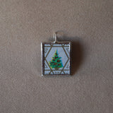 Vintage 1934 Christmas Seals Stamp, up-cycled to 2-sided, hand-soldered glass pendants, cottage in snow