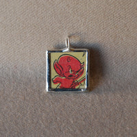 Hot Stuff the Devil, original vintage 1970s comic book illustrations, upcycled to soldered glass pendant