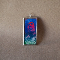 Jimi Hendrix, vintage portrait illustration upcycled to hand-soldered glass pendant