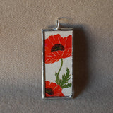 Red poppy, oriental poppy flower, vintage botanical illustration, upcycled to soldered glass pendant