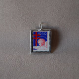 Vintage 1939 Christmas Seals Stamp, up-cycled to 2-sided, hand-soldered glass pendants, Angel