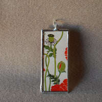 1 Red poppy, oriental poppy flower, vintage botanical illustration, upcycled to soldered glass pendant