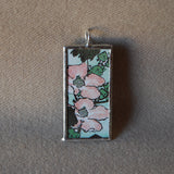 Pink anemone flower, vintage botanical illustration, upcycled to soldered glass pendant
