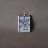Orchid, tulip, flowers, original illustrations from vintage Richard Scarry book, up-cycled to soldered glass pendant