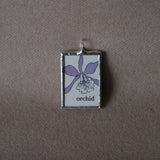 Tulip, orchid flowers, original illustrations from vintage Richard Scarry book, up-cycled to soldered glass pendant
