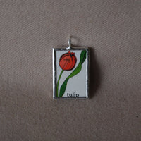 Poppy, Zinnia, flowers, original illustrations from vintage Richard Scarry book, up-cycled to soldered glass pendant
