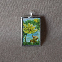 1 Lotus flower, vintage botanical illustration, hand-soldered glass pendant
