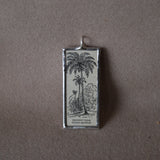 1 Coconut Palm Tree, vintage botanical dictionary illustration, upcycled to soldered glass pendant