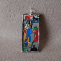 Jacob Lawrence, modern art paintings, upcycled to hand soldered glass pendant